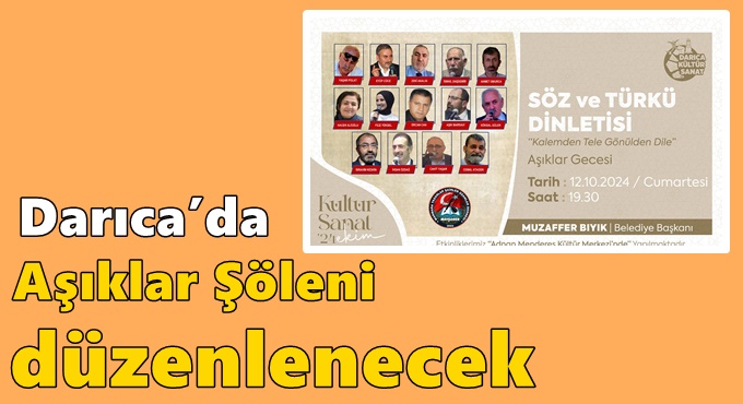 Darıca’da Aşıklar Şöleni düzenlenecek