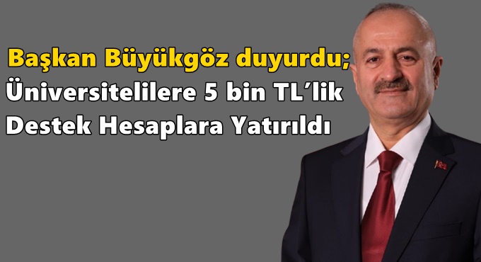 Başkan Büyükgöz duyurdu; Üniversitelilere 5 bin TL’lik Destek Hesaplara Yatırıldı