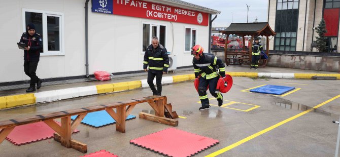 İtfaiye eri adayları zorlu parkurlarda yarışıyor