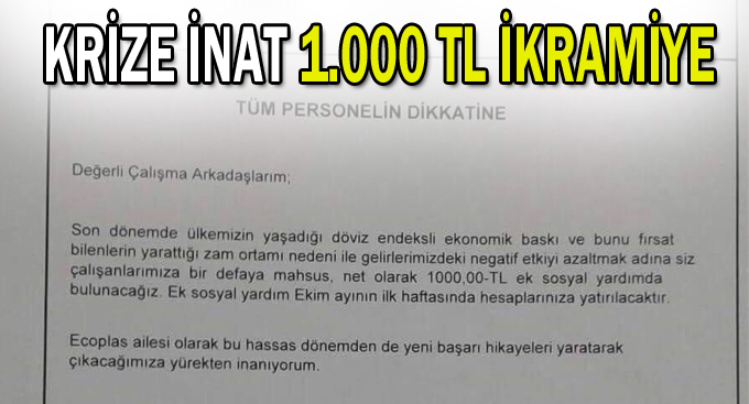 Krize inat 1.000 TL ikramiye