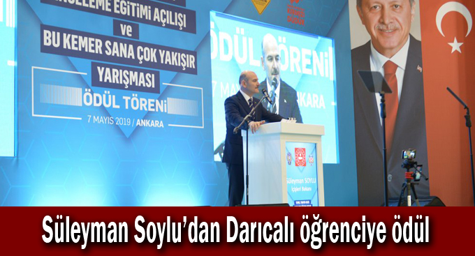 Süleyman Soylu'dan Darıcalı öğrenciye ödül