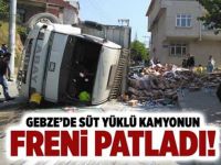 Süt yüklü kamyonun freni patladı!