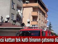 4'üncü kattan tek katlı binanın çatısına düştü