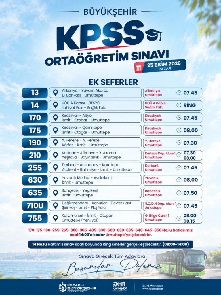 Büyükşehir'den KPSS adaylarına ulaşım desteği