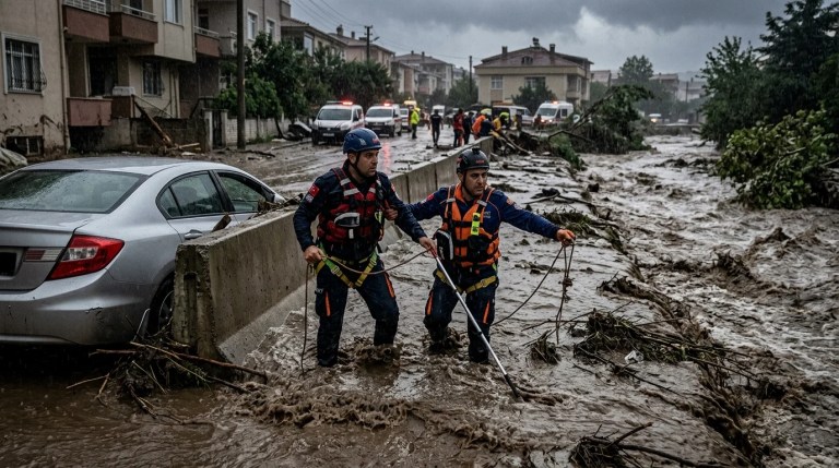 Sele kapılan otomobildeki 2 kişi kayboldu!